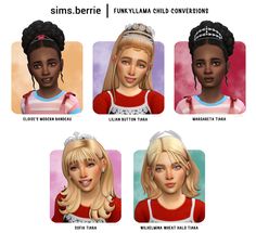 four different types of barbie dolls with their hair and make - up done by sims berrie