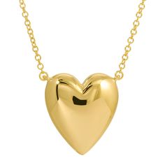 Gold Puffy Heart Necklace - Fine Jewelry by Monisha Melwani Yellow Gold Heart Cut Necklace For Valentine's Day, Classic Polished Heart Necklace For Valentine's Day, Valentine's Day Yellow Gold Heart Cut Necklace, Valentine's Day Yellow Gold Heart-cut Necklace, Valentine's Day Heart Cut Yellow Gold Necklace, Fine Jewelry Yellow Gold Charm Necklaces For Valentine's Day, Fine Jewelry Yellow Gold Charm Necklace For Valentine's Day, Yellow Gold Fine Jewelry Charm Necklace For Valentine's Day, Yellow Gold Heart Pendant Necklace For Valentine's Day