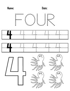 the number four worksheet for children to learn how to write and draw numbers