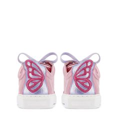 Butterfly Sneaker Pink Metallic | Sophia Webster Pink Leather Sneakers For Spring, Butterfly Shoes, Bridal Bag, Embroidered Butterfly, Sandal Platform, Pink Metallic, Pink Pumps, Bridesmaid Shoes, Metallic Pink