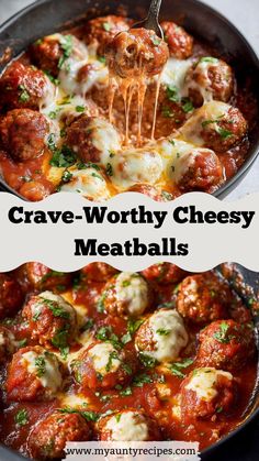 crave - worthy cheesy meatballs in a skillet