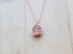 Gilded Druzy Teardrop Necklace Rose Gold Bezel by SaressaDesigns Rose Gold Drop Jewelry As Gift, Rose Gold Drop Jewelry For Gift, Rose Gold Copper Jewelry For Anniversary, Anniversary Rose Gold Copper Jewelry, Geode Jewelry, Druzy Jewelry, Necklace Rose Gold, Gold Bar Necklace, Druzy Quartz