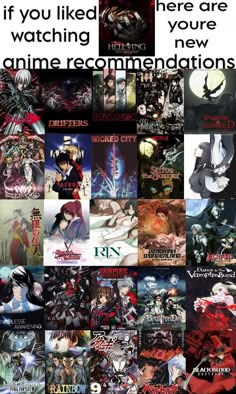 an anime collage with the caption if you liked watching your new anime recommendnations