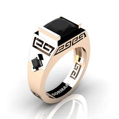 Elegant, luxurious and rich, this men's 14K rose gold ring centers a 3.0 carat lab created princess cut zirconium black diamond, flanked by two kite set 0.25 carat princess cut black diamond presented in superior style. All sizes are available. This men's wedding ring showcases sophisticated modern design, urban character and true style. Gold weight is approx. 8 grams and ring comes officially stamped 14K. It takes 10 to 12 business days to make and ship Free insured USPS delivery within United Art Masters Jewelry, Black Diamond Wedding Ring, Black Diamond Wedding Rings, Modern Wedding Rings, Mirror Jewelry, Sapphire Wedding Rings, Black Wedding Rings, Sapphire Wedding, Black Sapphire