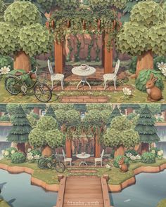 an artistic rendering of a gazebo in the middle of a park with trees and flowers