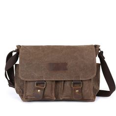 The Laptop Waxed Canvas Messenger Bag Mens is a stylish and functional bag that is perfect for everyday use. It is made from a waxed canvas material that is waterproof and durable. The bag features 2 side pockets for quick access items. The bag also comes with adjustable shoulder straps and a comfortable carrying handle. It is ideal for carrying laptops, books, documents, and other items.   
ITEM FEATURES     - 1 x Main Compartment  - 2 x Front Pockets  - 1 x Laptop Compartment  - 1 x Interior Zipper Pocket  - 1 x Back Pocket  - 2 x Side Pockets  - Waterproof& Durable  - Fit Laptop 14"  
 
 ITEM DETAILS  *Item Type: Messenger Bag  *Material: Waxed Canvas 
*Size: L40 *W12 *H27(CM) 
*Color: Khaki/ Army Green/ Grey/ Coffee 
*Closure Type: Flap 
*Style: Vintage 
 
 
 CARE INSTRUCTIONS  * Our p Waterproof Crossbody Bag, Men Shoes Formal, Canvas Messenger Bag, Brown Coffee, Leather Messenger Bag, Ykk Zipper, Waxed Canvas, Crazy Horse, Canvas Shoulder Bag