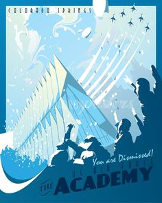 an advertisement for the academy with people riding on motorcycles in front of a blue background