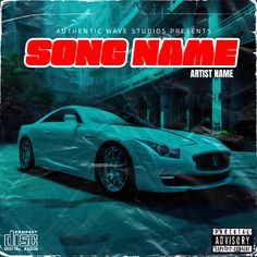 the cover art for song name, featuring a white car in front of a building