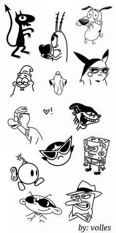 an image of cartoon characters drawn in black and white