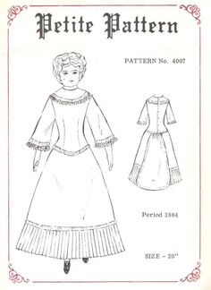 Doll dress gown Antique vintage look  20" sewing pattern uncut 4007 Sewing Pattern ~ uncut copy     All pieces are included along with the Instruction sheet.    If you have any question on this pattern please emails me...   If this pattern is not the right size and if you have the means to re-size this pattern yourself.                                     I would be happy to add a FREE copy of this Pattern Scaling Chart to your order.                         Just leave me a Note at Check out.. T Dress Gown, Doll Dress, Vintage Look, Antique Vintage, Vintage Looks, Sewing Pattern, Gowns Dresses, Doll Clothes, Sewing Patterns