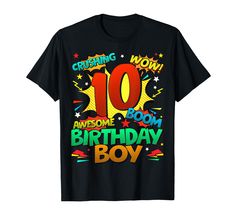 a black birthday shirt with the number 10 on it's chest and an image of a