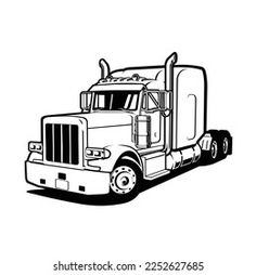 a black and white drawing of a large truck with flames on it's side