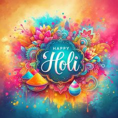 colorful holi background with happy holi lettering