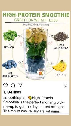 the ingredients for high - protein smoothie are shown in this graphic above it's description