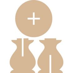 two vases and a cross are shown in this graphic art work, which depicts the same size as three smaller vases