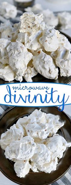 two plates filled with white desserts on top of a table