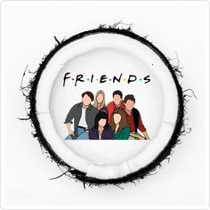 the friends sticker is sitting on top of a white plate with black paint splattered around it