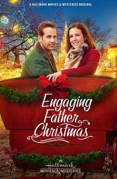 the movie poster for engaging father christmas with two people sitting in a red wagon, one holding