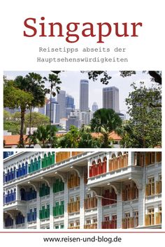 the front cover of a book with images of buildings and trees