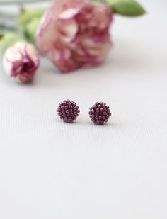 "Hand beaded small purple stud earrings. Minimal earrings you can wear in the shower, earrings you can sleep in. Earrings made not using glue, they are comfortable and long lasting pair. They cute and trendy everyday earrings. Base earrings made of surgical stainless steel. Please choose the gold or silver color in a drop down menu. The size or the stud is 8mm - 0.3\" Price per 1 pair of stud earrings. Earrings comes packed in a gift box." Purple Earrings With Tiny Beads For Gift, Valentines Day Gift For Friends, Seed Beaded Earrings, Valentines Day Gifts For Friends, Trendy Stud Earrings, Romantic Gifts For Him, Distance Relationship Gifts, Long Distance Relationship Gifts, Minimal Earrings