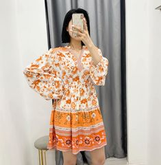 Style: SweetPattern: PrintingProcess: Collage/splicingSkirt length: middle skirtWaist: high waist (CM) shoulder bust Sleeve Skirt long S 36 100 59 83 M 37 104 60 84 L 38.5 110 61.5 85.5 Please check the size chart carefully before you buy the item, if you don't know how to choose size, please contact our customer service.As you know, the different computers display colors differently, the color of the actual item may vary slightly from the following images. White Floral Patchwork Dress For Spring, Summer Tiered Skirt Dress With Lace Patchwork, Summer Dresses With Lace Patchwork And Tiered Skirt, Long Sleeve Floral Patchwork Summer Dress, Orange Tiered Skirt Dress For Spring, Orange Patchwork V-neck Dress, Bohemian Tiered Mini Dress For Spring, Orange Tiered Skirt Dress For Vacation, Spring Mini Length Patchwork Dresses