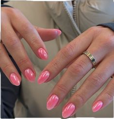 Almond Shape Gel X Nails, Hoco Nails, Teen Nails, Pink Chrome Nails, Hello Nails, Simple Gel Nails, Smink Inspiration, Summery Nails, Minimalist Nails