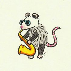 a drawing of a monkey with glasses and a saxophone