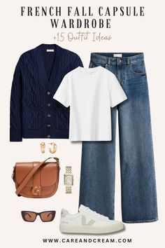 French Fall Capsule Wardrobe Essentials +15 Outfit Ideas 10 Day Capsule Wardrobe Fall, Comfy French Style, French Girl Outfits Fall, Coastal Fall Wardrobe, How To Dress Parisian, European Capsule Wardrobe Fall, Paris Wardrobe Fall, Anoukyve Style Inspiration, Womens French Style