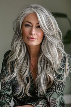 Gray Long Hair Older Women, Long Layered Gray Hair, Long Layered Grey Hair, Long Hairstyles With Layers Over 40, Long Gray Hair Over 60, Long Grey Hair Older Women, Long Hair Over 60 Aging Gracefully, Over 50 Long Hair, Long Gray Hair Over 50