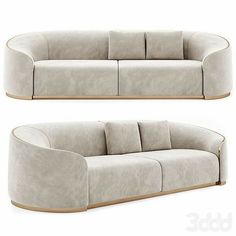 two images of the same couch, one in grey and one in white with wood trim