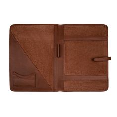 Fabrics: 100% full-grain leather and suede interior. Dimensions: H33.5cm x W25cm x D2cm. Features: 1 Internal pen holder, 2 internal cardholders, internal pocket, and 2 document straps, leather fastening on front. Store documents and files in style with our luxurious full-grain leather portfolio. Perfect for professionals & students alike, our Classic Portfolio in Vintage Brown can carry A4 papers and can also be personalized in a selection of thread colours, making it a wonderful gift! Every MA Leather Folio Men, Leather Portfolio Case, Luxury Leather-lined Cases For Everyday Use, Classic Purse, Embroidered Initials, Leather Portfolio, Interior Dimensions, Sustainable Leather, Leather Artisan