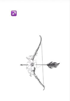 a drawing of a bow and arrow with flowers on it