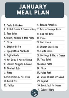 the january meal plan is shown here