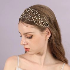 Netted Pearl Headband For Weddings Or Any Special Occasion. High Quality Faux Pearl Anti-Slip - Stays In Place And Is Comfortable All Day. Anti-Rust Safe And Durable Smooth Edges That Don't Hurt The Scalp. One Size - Adjustable Flexible For Your Head Shape Versatile For All Occasions Net Headband, Elegant Evening Headband With Rhinestones, Dutch Braid Headband, Pearls Headbands, Lip Plumber, Pearl Studded Headband, Fringe Braid, Dark Brown Highlights, Curl Formers