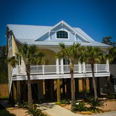 a house with palm trees in front of it