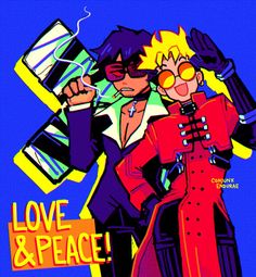 an image of two people that are in the style of pop art with words love and peace