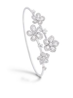 18kt white gold 18kt white gold Miss Daisy Open Twist diamond bangle from David Morris featuring polished finish, floral motif, rose cut diamonds, pavé-set diamonds, wraparound style and slip-on style. | David Morris 18kt white gold Miss Daisy Open Twist diamond bangle David Morris, White Gold Bangle, Twisted Bangle, Diamond Necklace Designs, Bangle Silver, Diamond Bangle, Pear Shaped Diamond, Gold Polish, Rose Cut Diamond