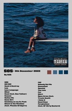 the poster for sos 50th anniversary shows a woman sitting on a surfboard in the water