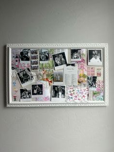 a white frame filled with photos and pictures