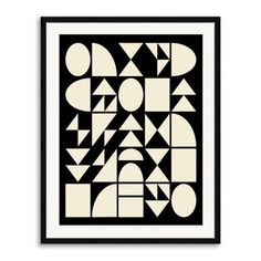 a black and white abstract art print with geometric shapes on the bottom half of it