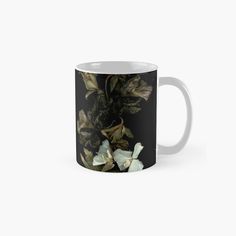 white flowers on black background classic mug