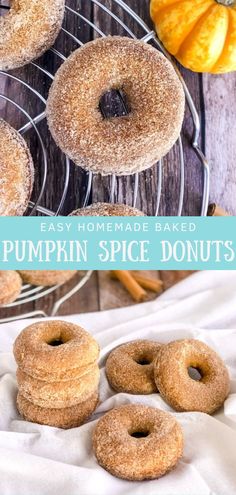 pumpkin donuts on a cooling rack Pumpkin Donuts Baked, Pumpkin Spice Doughnuts, Donut Pan, Brownies Recipe Homemade, Fluffy Cake, Breakfast Waffles, Chocolate Mug Cakes, Fall Breakfast