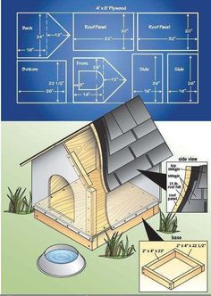 the diagram shows how to build a dog house with plans and instructions for building it