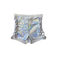 Women's Metallic Silver Hologram Rave Shorts Brand New This Piece Has Cut Out Tie Detail On The Sides And Is Perfect For A Festival Set, Rave Outfit, Costumes, Summer Bottoms, Urban Outfitters And Dolls Kill Clothing Lovers And More #Nwt #Cute #Clothing #Y2k #Indie #Dollskill P1929 Metallic High Waist Summer Pants, High Waist Metallic Pants For Summer, Metallic Stretch Pants For Summer, Summer Fitted Metallic Bottoms, Metallic High-waisted Shorts For Summer, Metallic Short Bottoms For Summer, Fitted Metallic Shorts For Summer, Dolls Kill Outfits, Rave Shorts