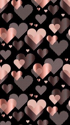 many hearts are arranged in the shape of heart shapes on black and pink background with metallic foil