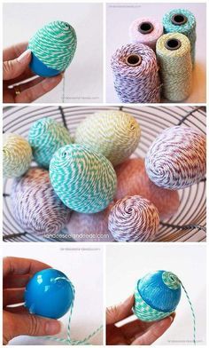 yarn balls being spooled together in different colors and sizes to make it look like they are spinning