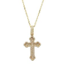 14K YELLOW  GOLD 0.80 CARAT NATURAL DIAMOND CROSS NECKLACE Cross Height : 42mm Cross Width : 21mm Diamond Weight : 0.80 Carat    Necklace Weight :  9.5gr   ----   Nice and Heavy  Weight  154 pc Stones :  1mm Each Stone ---  G  color SI clarity ---  Nice White Color Sparkle Diamonds clarity  ---Absolutely stunning. Comes in a gift box.  ---Return Policy--- -You may return the unused item in its original condition for a full refund  within 14 days of items receipt date. - No Questions  Asked ! 100 Classic Yellow Gold Diamond Cross Pendant Necklace, Yellow Gold Cross Pendant With Diamond Accents, Gold Cross-shaped Cubic Zirconia Diamond Necklace, Cross-shaped Diamond Necklace For Gift, Diamond Cross Necklace Gold, Yellow Gold Diamond-cut Crucifix Necklace, Diamond Cross, Baptism Gifts, Diamond Clarity