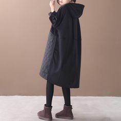 Item Code4180478984254Material51%-70%CottonProduct Details:·Casual,Literary·Hooded·Solid Color·Spliced·Long SleeveOne Size(Fit for EU 38-40,US8-10,UK12-14,AU12-14,NZ12-14)Length: 93.00-101.00 cm/ 36.61-39.76 "Bust: 132.00 cm/ 51.97 "Sleeve Length: 60.00 cm/ 23.62 "Arm: 38.00 cm/ 14.96 "Cuff: 26.00 cm/ 10.24 "Waist: 130.00 cm/ 51.18 "The model height:5'3"/161cm,weight:108.0lb/49kgTips:1. The products are taken in kind, due to shooting techniques, light, and color parameter settings, etc., product images may appear different degrees of color difference on different displays, the actual color, please prevail in kind.2. Because of the cut,the pattern would be a little different with the kind,please consult with the real products,and hope you can understand.3. Due to the different measurement m Casual Knee-length Winter Outerwear, Casual Hooded Winter Dresses, Casual Patchwork Dresses For Winter, Black Hooded Dress For Fall, Oversized Hooded Winter Dress, Black Hooded Cotton Dress, Casual Black Knee-length Outerwear, Boho Style Dresses, Urban Looks