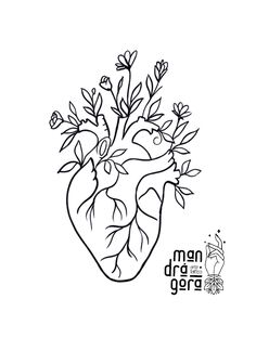 a drawing of a human heart with flowers in it's center and the words man dr george written below