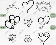 hearts with different shapes and sizes are shown in this graphic art file, as well as the